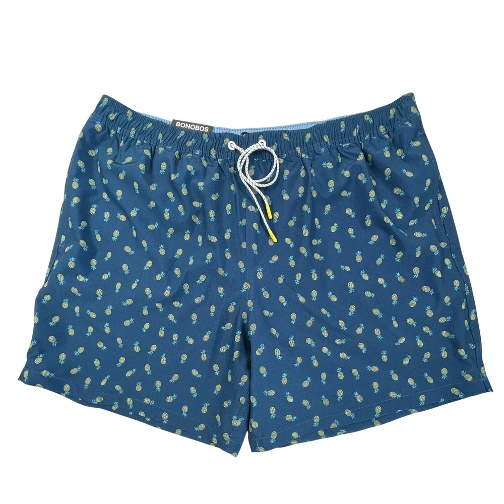 NWT Bonobos Mens XXL Blue Pineapple Stretch Swim Trunks Shorts Resort Beach 7